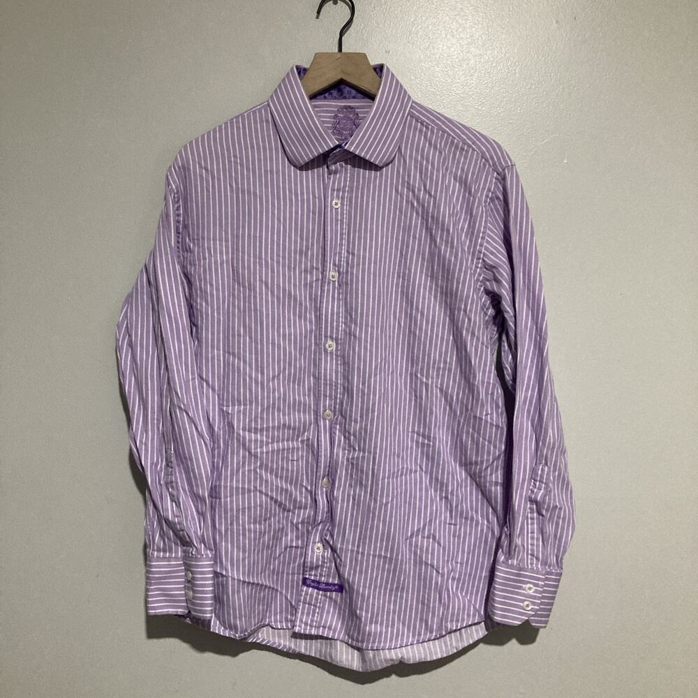 English Laundry Button Up Shirt Men's 16.5 34/35 Purple White Striped